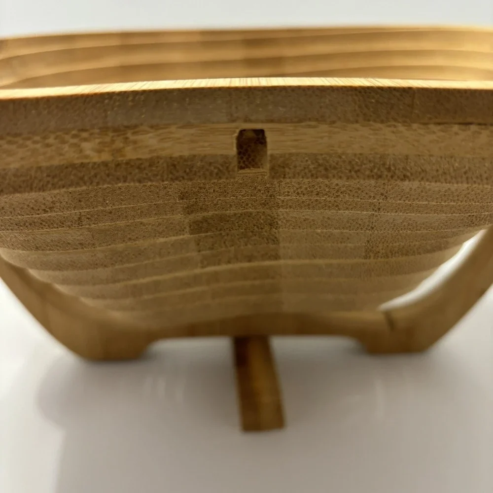 OH! NUTS Apple Shape CollapsibleWooden Basket Fruit Nut Bowl Trivet Centerpiece